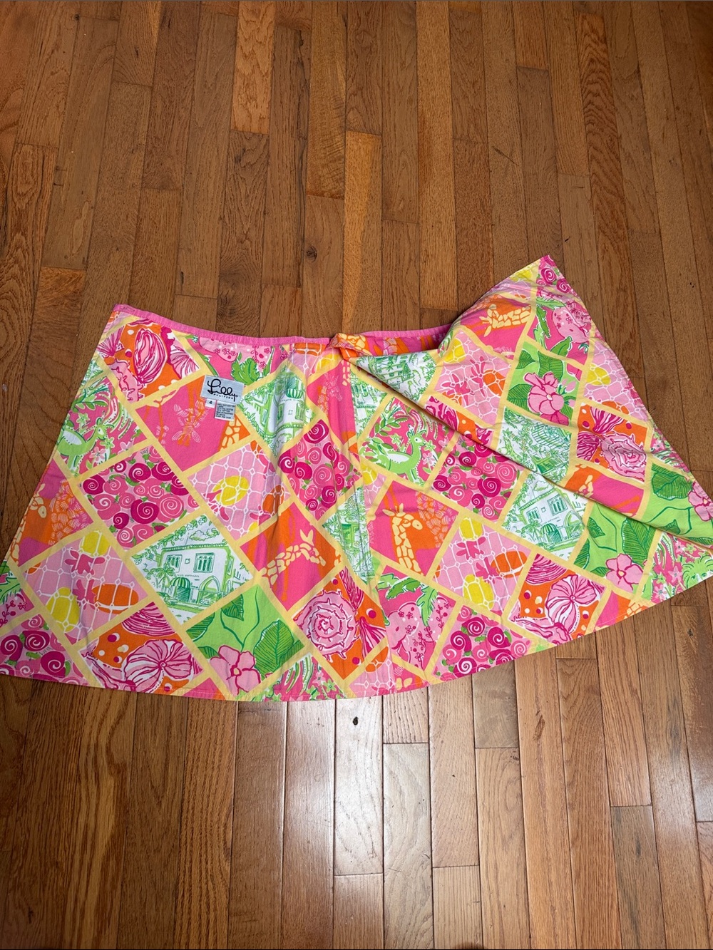 Lilly Pulitzer Pink, Orange & Cream Giraffe Print A-Line Skirt, Reversible - Picture 3 of 4